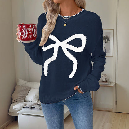Damen Pullover Lässig Schleifen-Design Hochkragen Beige