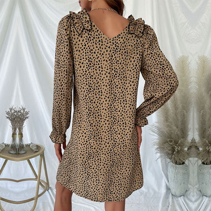 Damen Minikleid Leopardenmuster Rüschendetails Norvielle