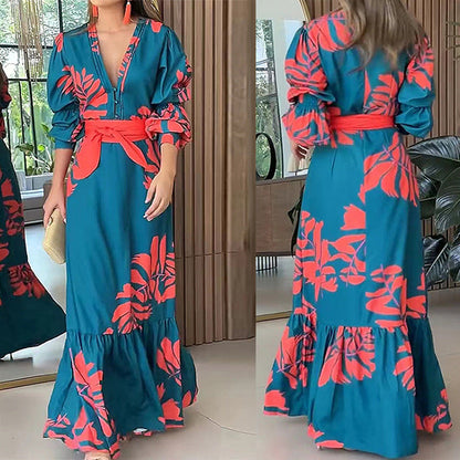 Damen Maxikleid mit Wickel-Oberteil und Puffärmeln Norvielle