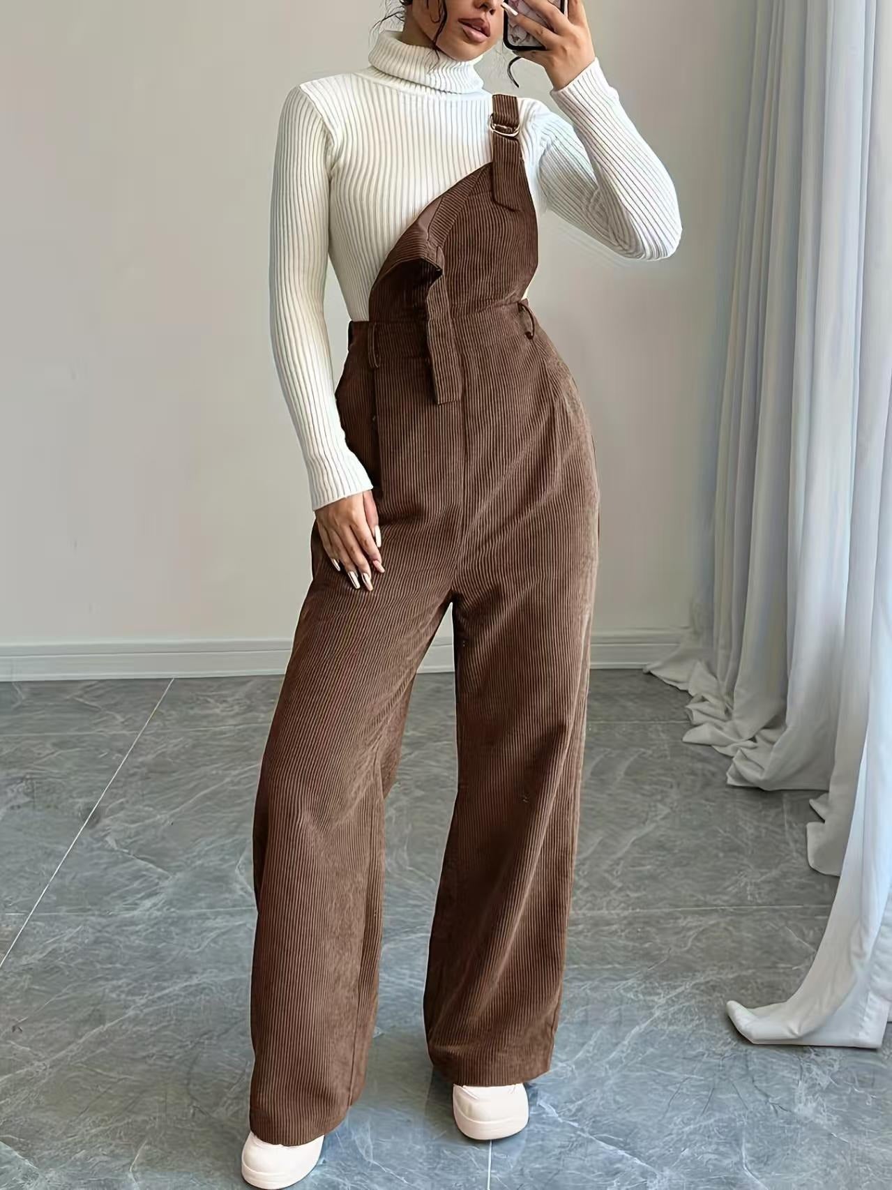 Damen Cord-Overall Lässig Geschnitten Beige