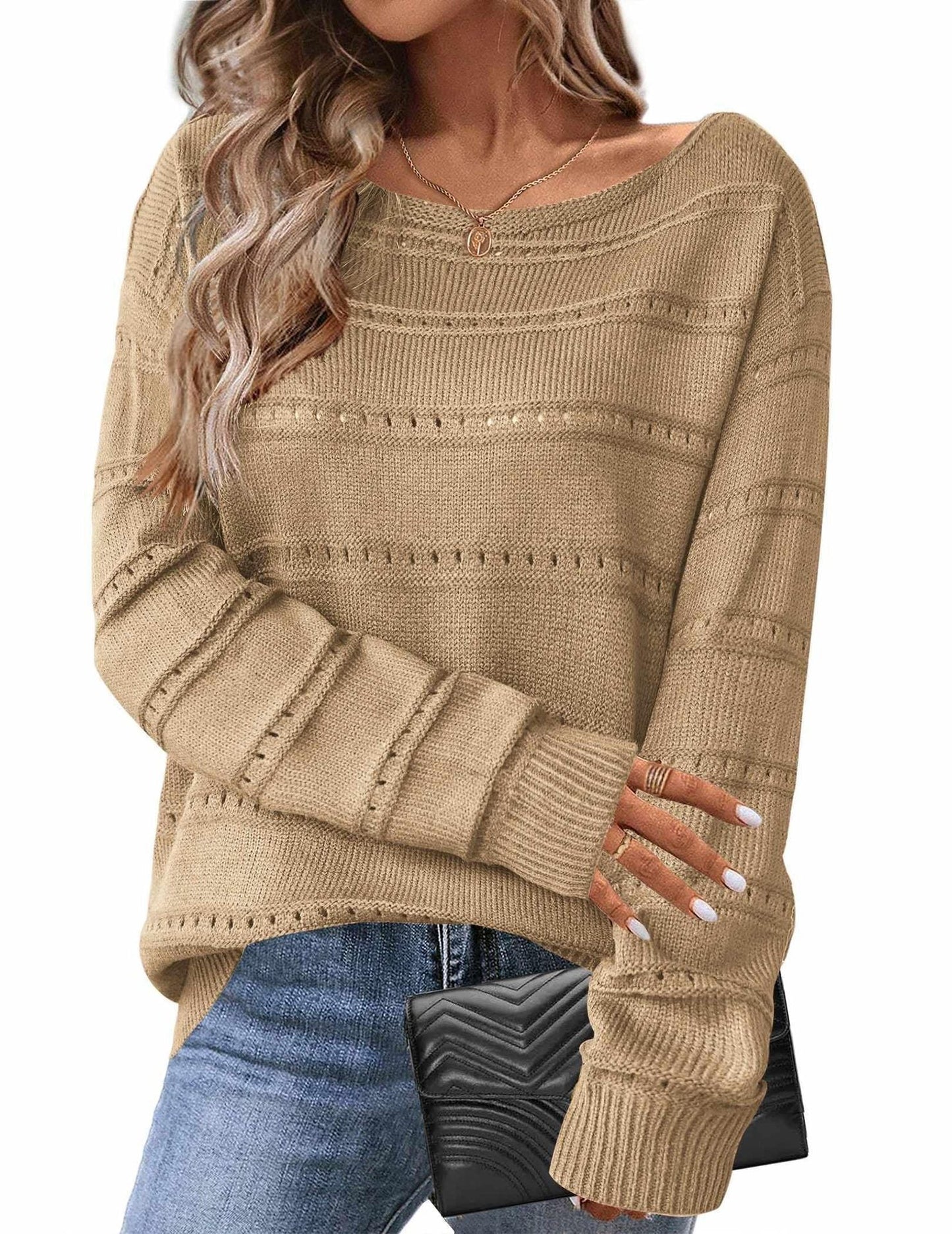 Damen Strickpullover Weit Geschnitten Luftige Struktur Norvielle