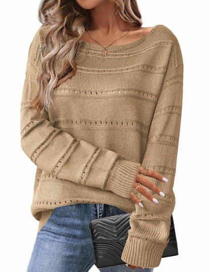 Damen Strickpullover Weit Geschnitten Luftige Struktur Norvielle