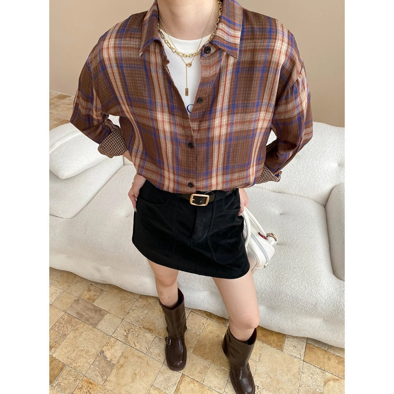 Damen Overshirt Kariert Modischer Schnitt Lässig - Norvielle