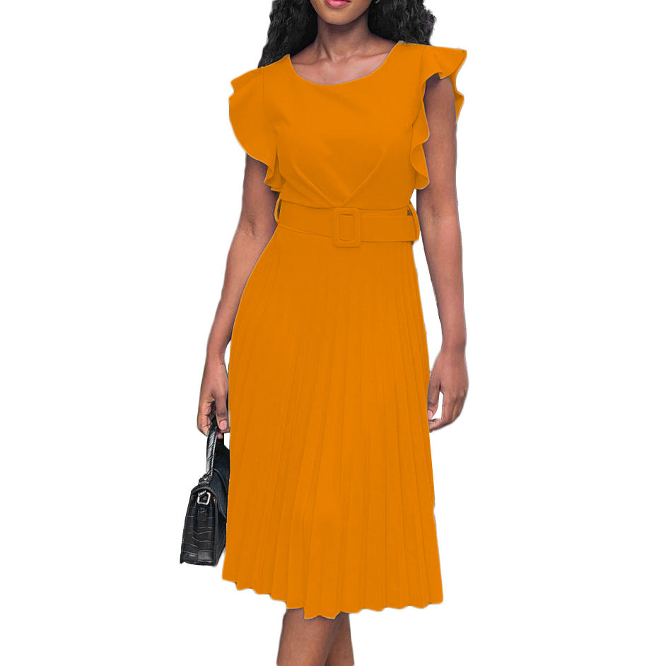 Damen Plissee-Kleid mit Faltenrock und Gürtel