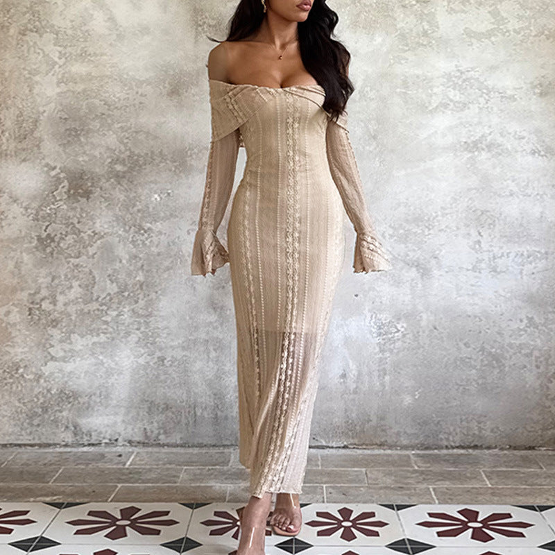 Damen Abendkleid Off-Shoulder Langärmlig Fließend Norvielle - Norvielle