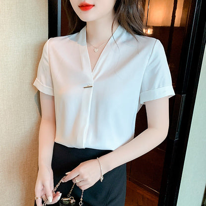 Damen Bluse V-Ausschnitt Knopf Norvielle Eleganz - Norvielle