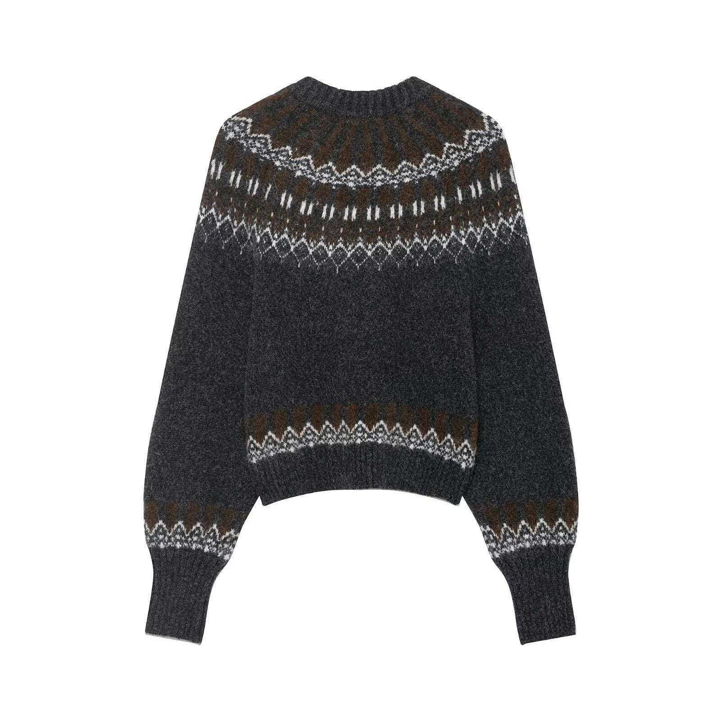 Damen Strickpullover Norwegermuster Weit
