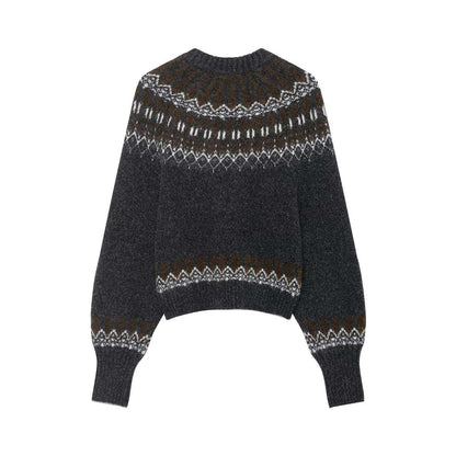 Damen Strickpullover Norwegermuster Weit