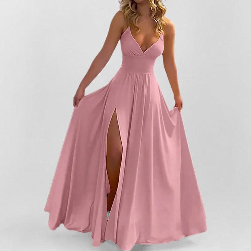 Damen Maxikleid Fließend V-Ausschnitt Hocher Schlitz Norvielle