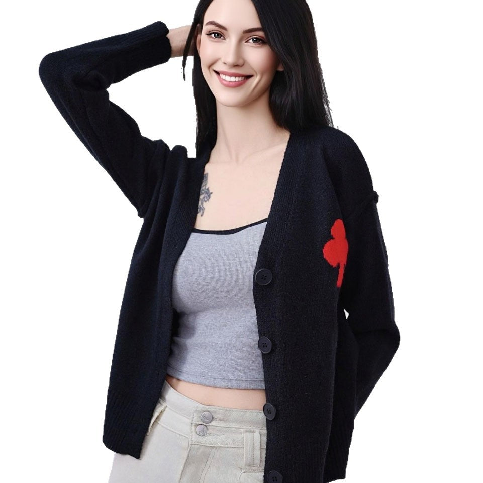Damen Strickjacke Weich Herzstickerei Norvielle