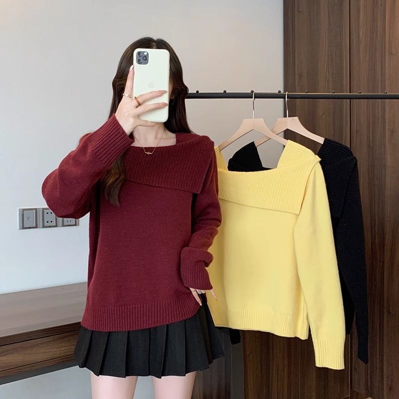 Damen Pullover Asymmetrischer Ausschnitt Norvielle