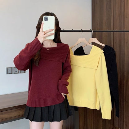 Damen Pullover Asymmetrischer Ausschnitt Norvielle