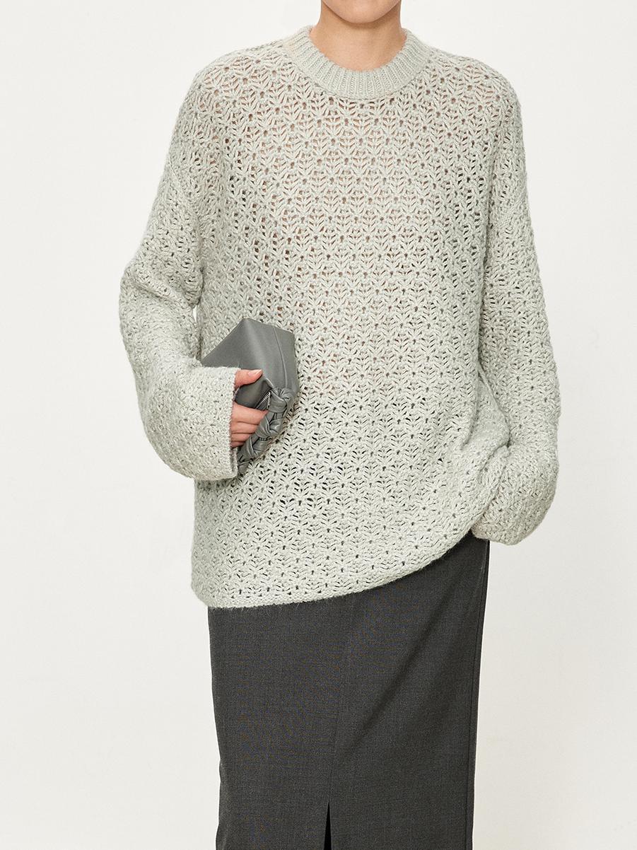 Damen Strickpullover Luftiger Strick Offene Struktur Beige