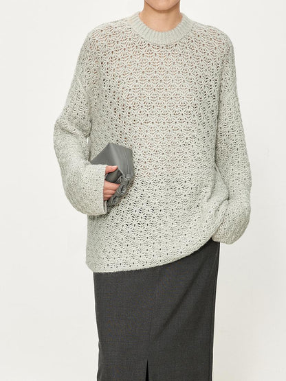 Damen Strickpullover Luftiger Strick Offene Struktur Beige