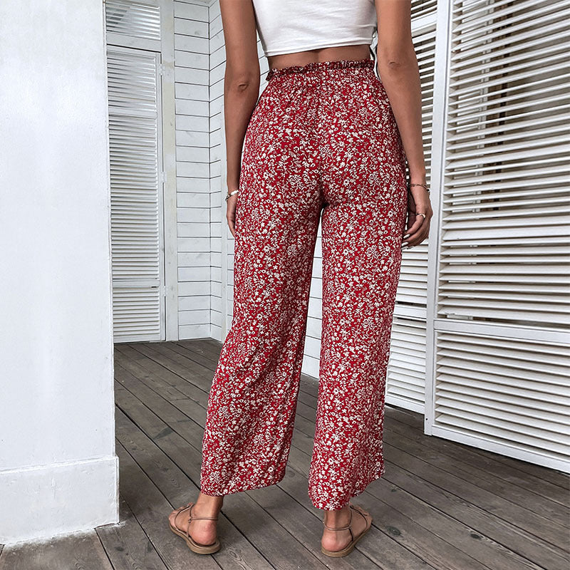 Damen Palazzo-Hose Floralmuster Hochwertig Weite Bein