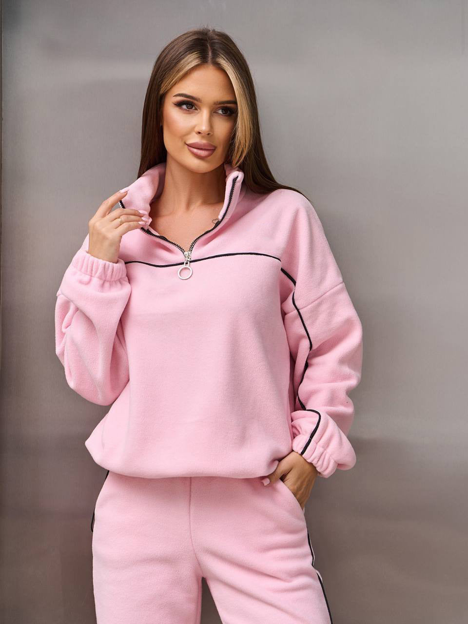 Damen Fleece-Sportanzug Hochkragen Reißverschluss Norvielle