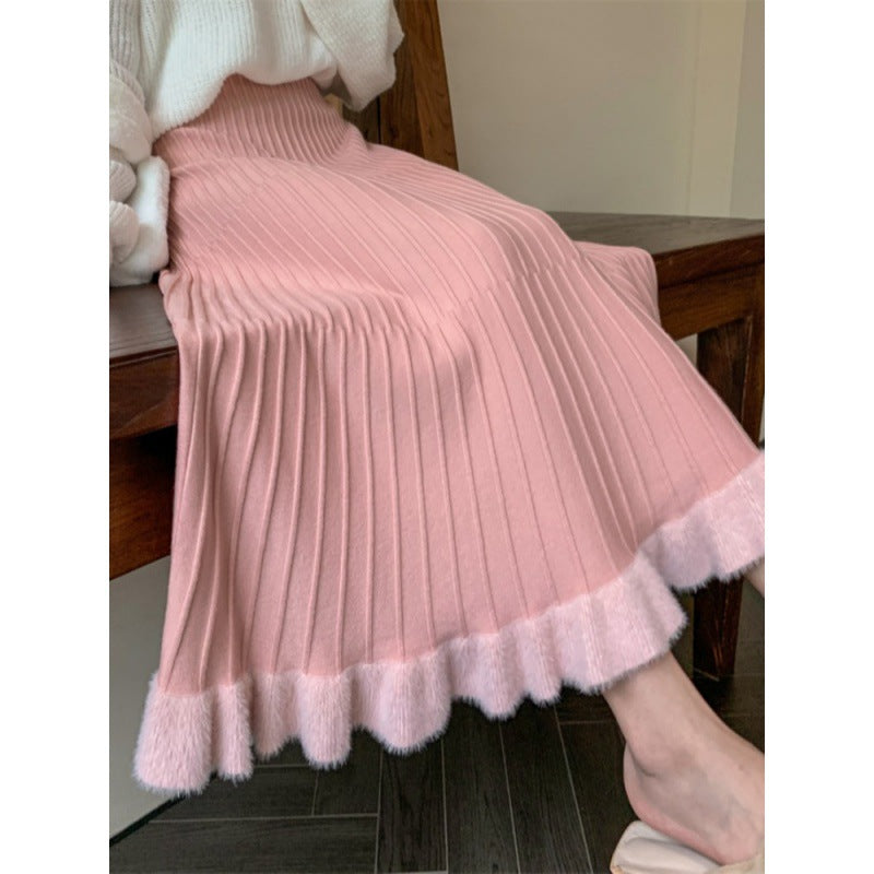 Damen Midirock Plissee Voluminöser Saum Elastisch