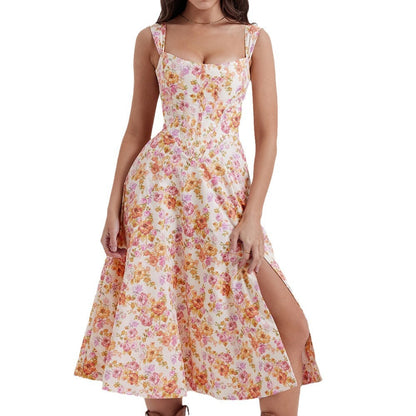 Damen Sommerkleid mit Blumenmuster und hoher Beinschlitze Norvielle