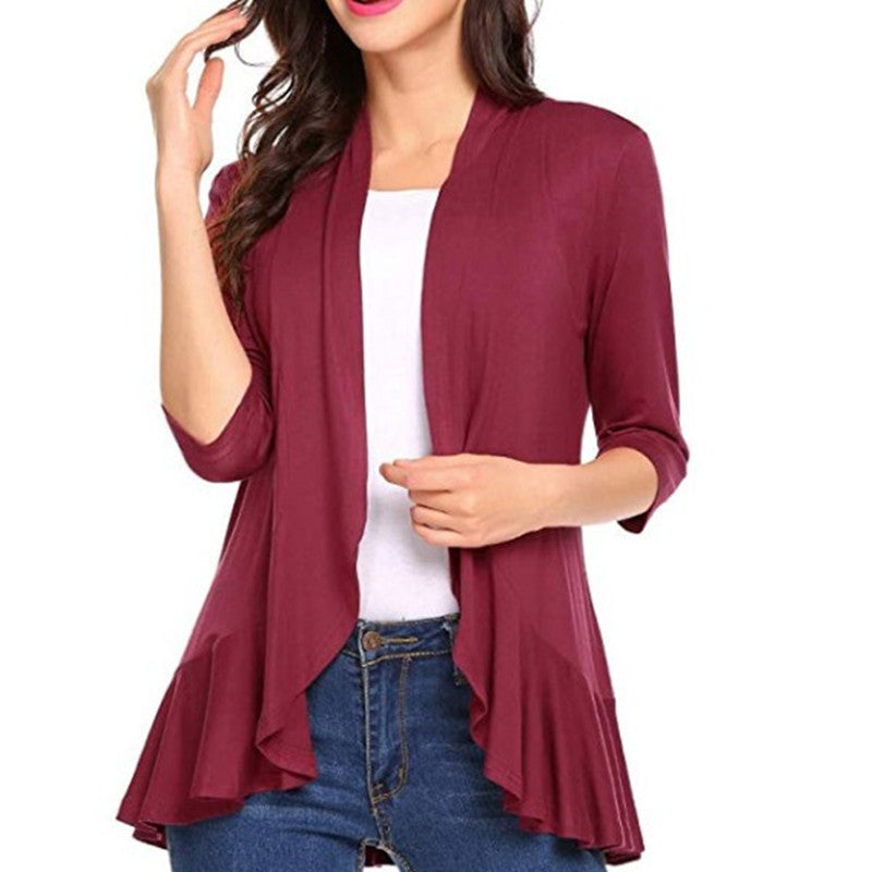 Damen Strickjacke Asymmetrisch Flatterdetails Norvielle