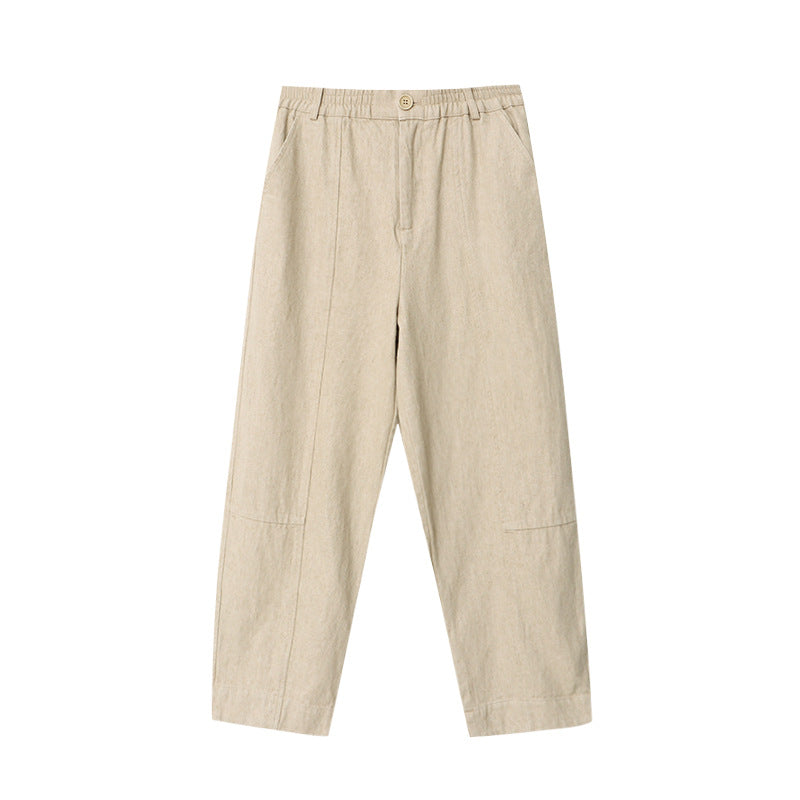 Damen Leinenhose Moderner Schnitt Hochtaschen Beige