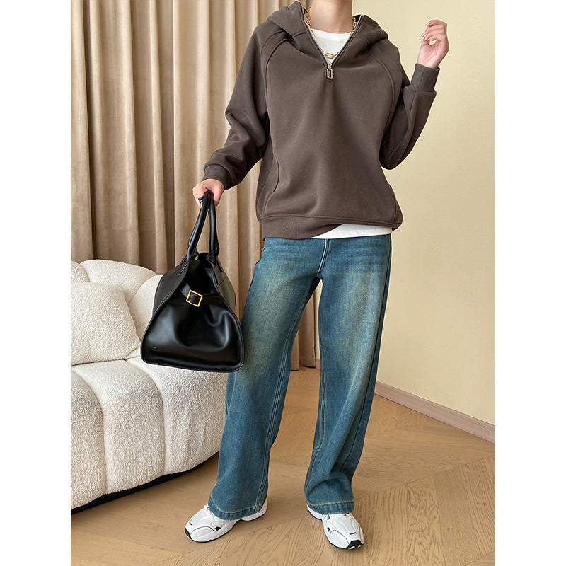 Damen Hoodie Bequem Halb-Reißverschluss Norvielle