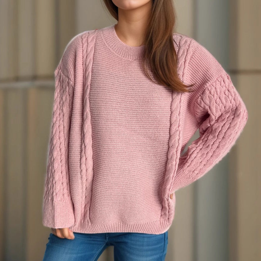 Damen Grobstrickpullover Zopf-Design Voluminöse Ärmel Norvielle - Norvielle
