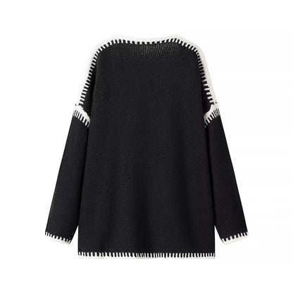 Damen Strickjacke Offen mit Kontrastnähten Norvielle