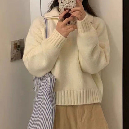 Damen Strickpullover Hochgeschlossener Reißverschluss Norvielle