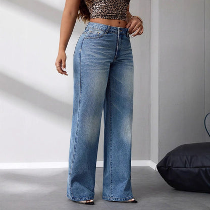 Damen High-Waist Jeans Weit Vintage-Stil