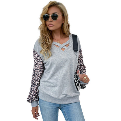 Damen Pullover Animal-Print Ärmel V-Ausschnitt Norvielle