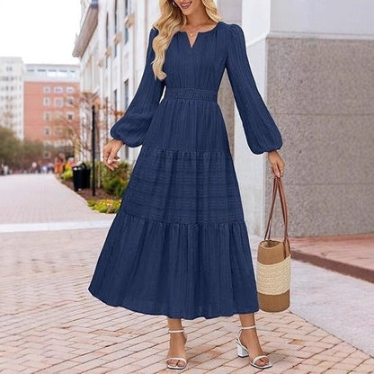 Damen Maxikleid mit Puffärmeln und Smoktaillen Norvielle