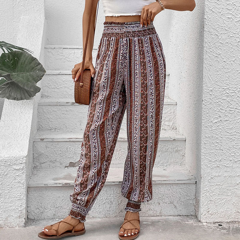 Damen Haremshose Elastischer Bund Bunter Ethnodruck