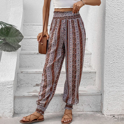 Damen Haremshose Elastischer Bund Bunter Ethnodruck