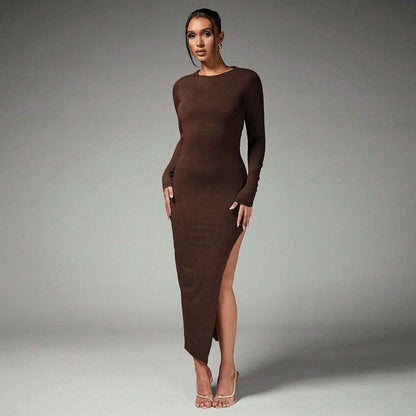 Damen Maxikleid Langarm Seitenschlitz Norvielle