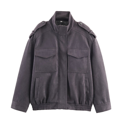 Damen Utility-Jacke Praktische Taschen Hochschließender Kragen