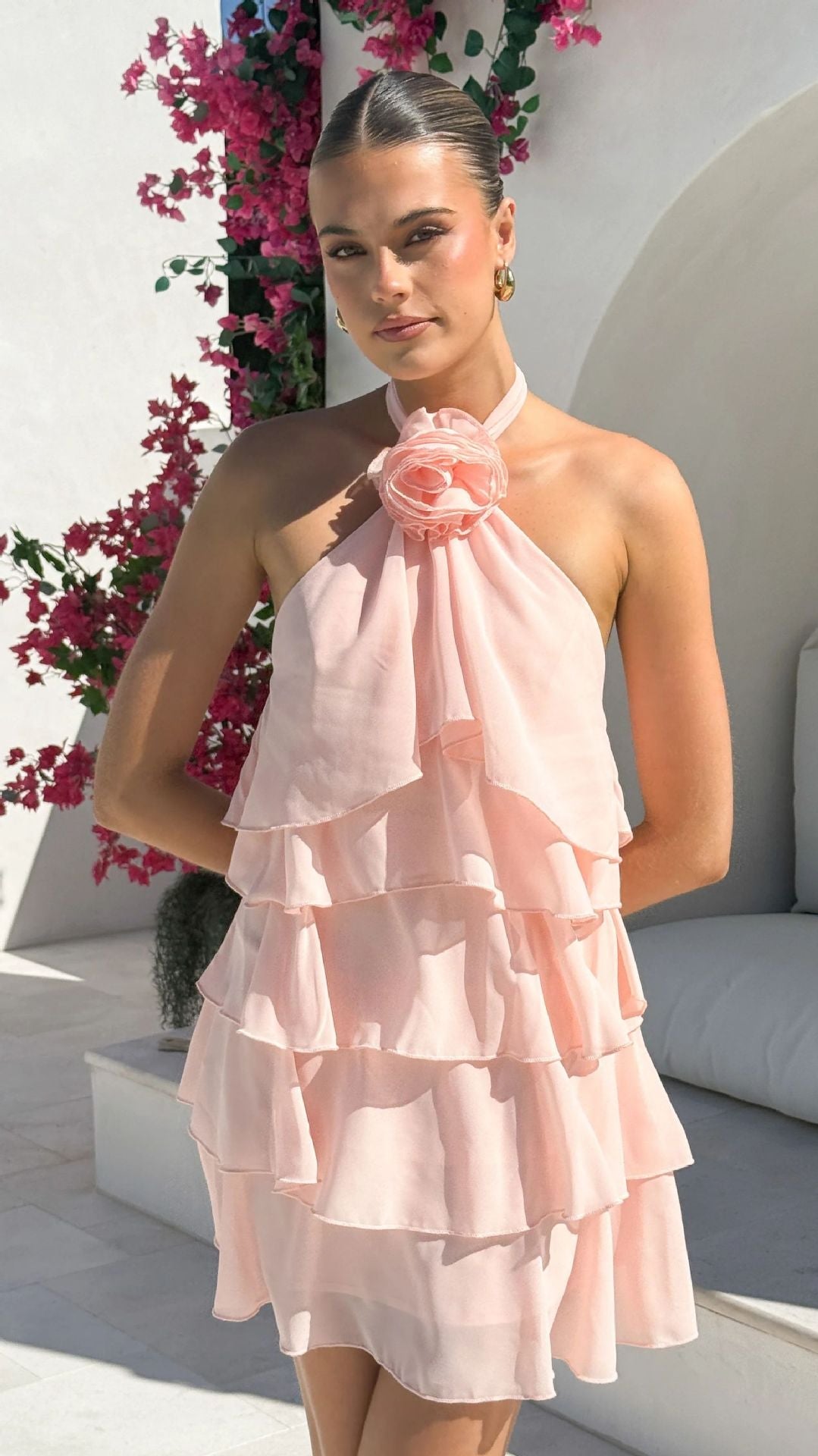 Damen Rüschenkleid Halterneck Mehrlagig Norvielle