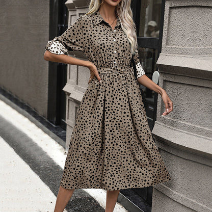 Damen Hemdblusenkleid Tailliert Punkte Norvielle