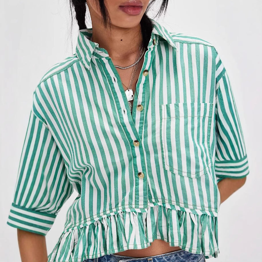 Damen Bluse Gestreift Volantabschluss Lässiger Schnitt - Norvielle