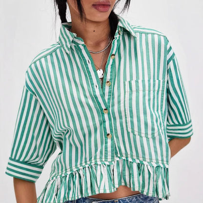 Damen Bluse Gestreift Volantabschluss Lässiger Schnitt - Norvielle