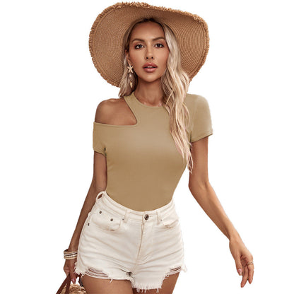 Damen Off-Shoulder Oberteil Figurbetont Cut-Out