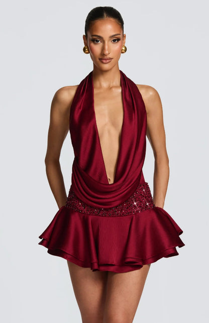 Damen Wickelkleid V-Ausschnitt Schwingrock Norvielle