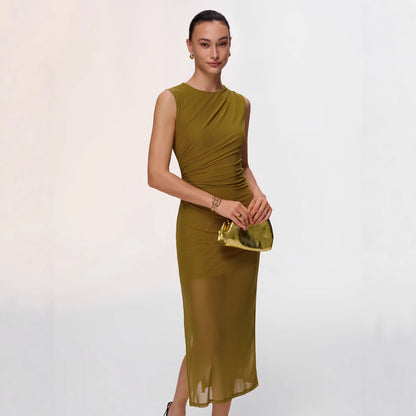 Damen Wickelkleid Figurbetont Raffungselemente