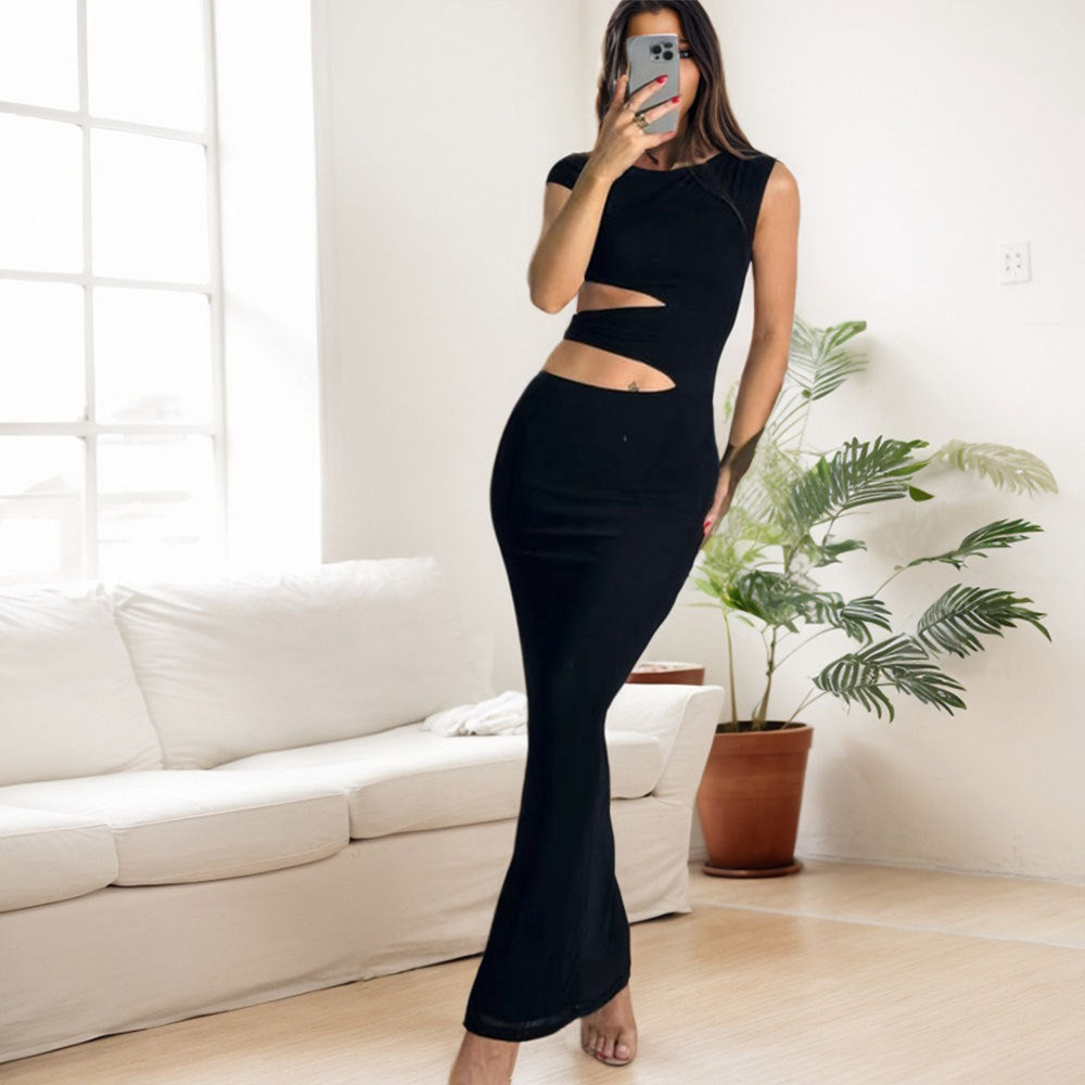 Damen Maxikleid Asymmetrisch Figurbetonter Cut-Out-Design Norvielle