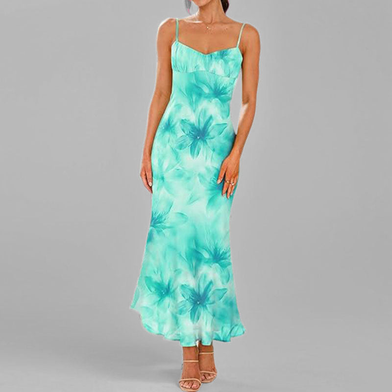 Damen Maxikleid Fließend Floralmuster Rüschensaum Norvielle