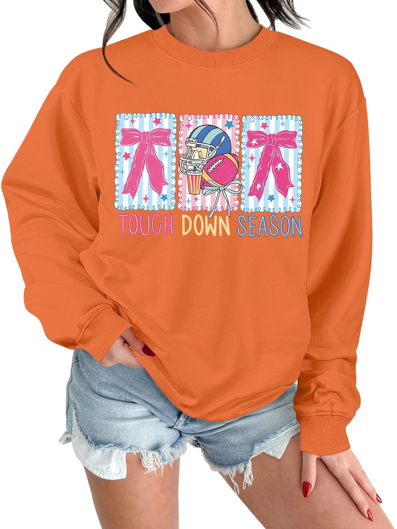 Damen Sweatshirt Football Motiv Lässig Grün