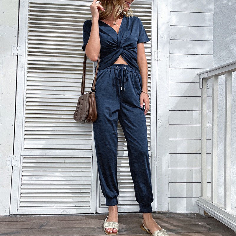 Damen Jumpsuit Elastischer Bund Mit Knotendetail