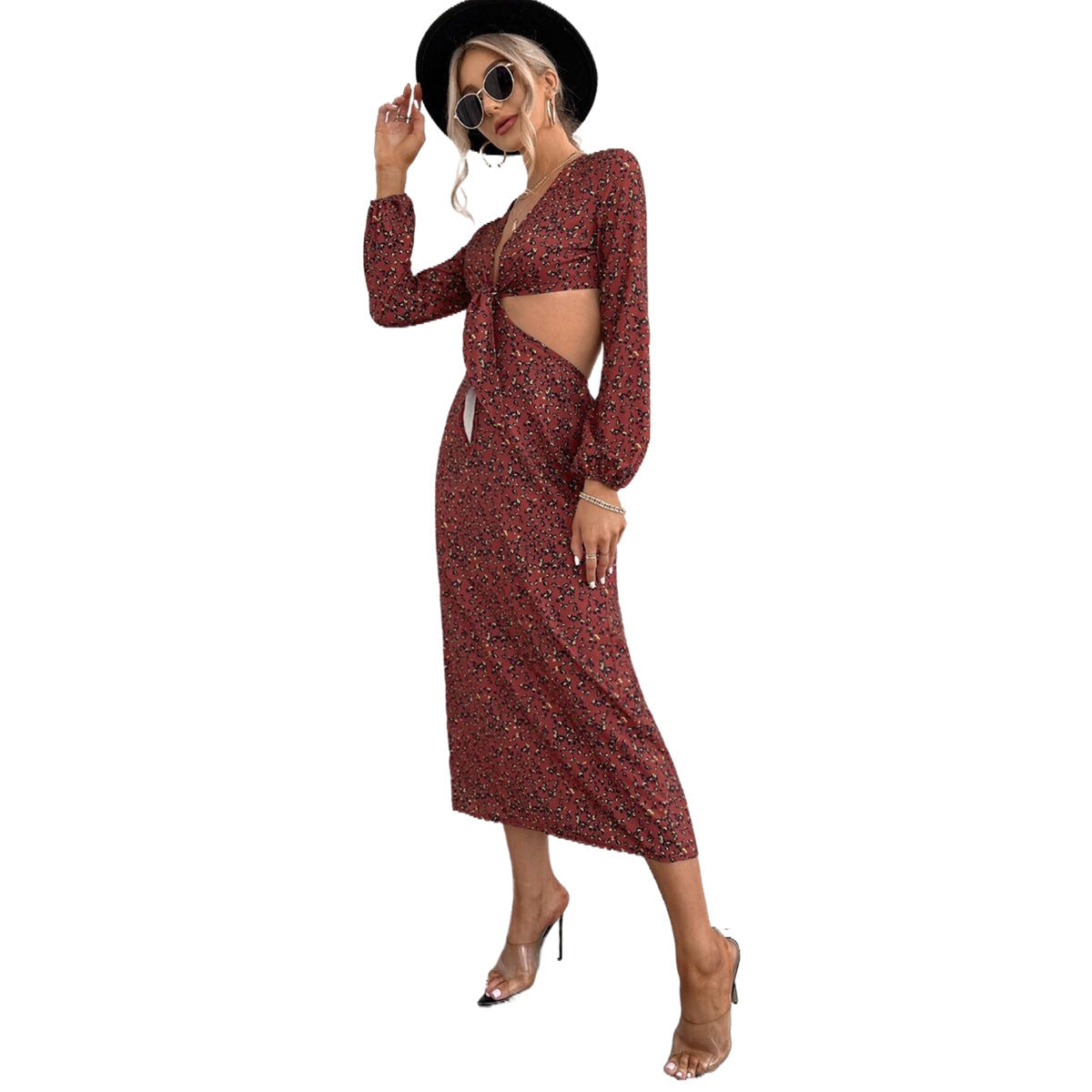 Damen Maxikleid Cut-Outs Verspielter Knoten