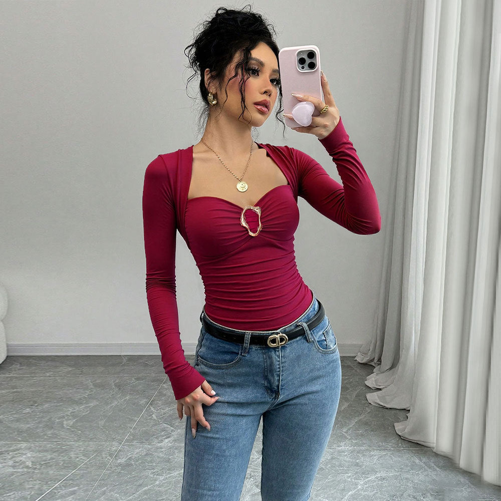 Damen Body Figurbetonter Herz-Ausschnitt Drapierung Norvielle - Norvielle