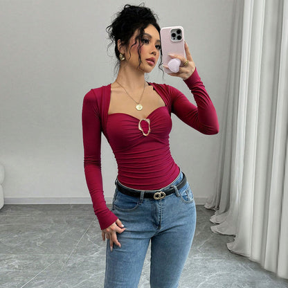 Damen Body Figurbetonter Herz-Ausschnitt Drapierung Norvielle - Norvielle