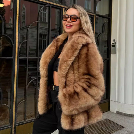 Damen Kunstpelzjacke Breiter Kragen Norvielle